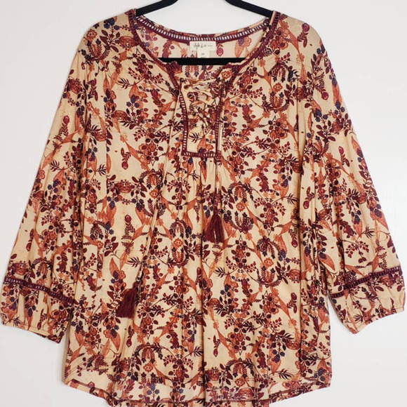 Style & Co Woman Boho Fall Floral Lace Up Front Balloon Long Sleeve Tunic Top 2X - Picture 11 of 11